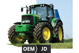 Tractor image indicating that genuine replacement parts are available for Ford/New Holland, John Deere and Case IH machinery